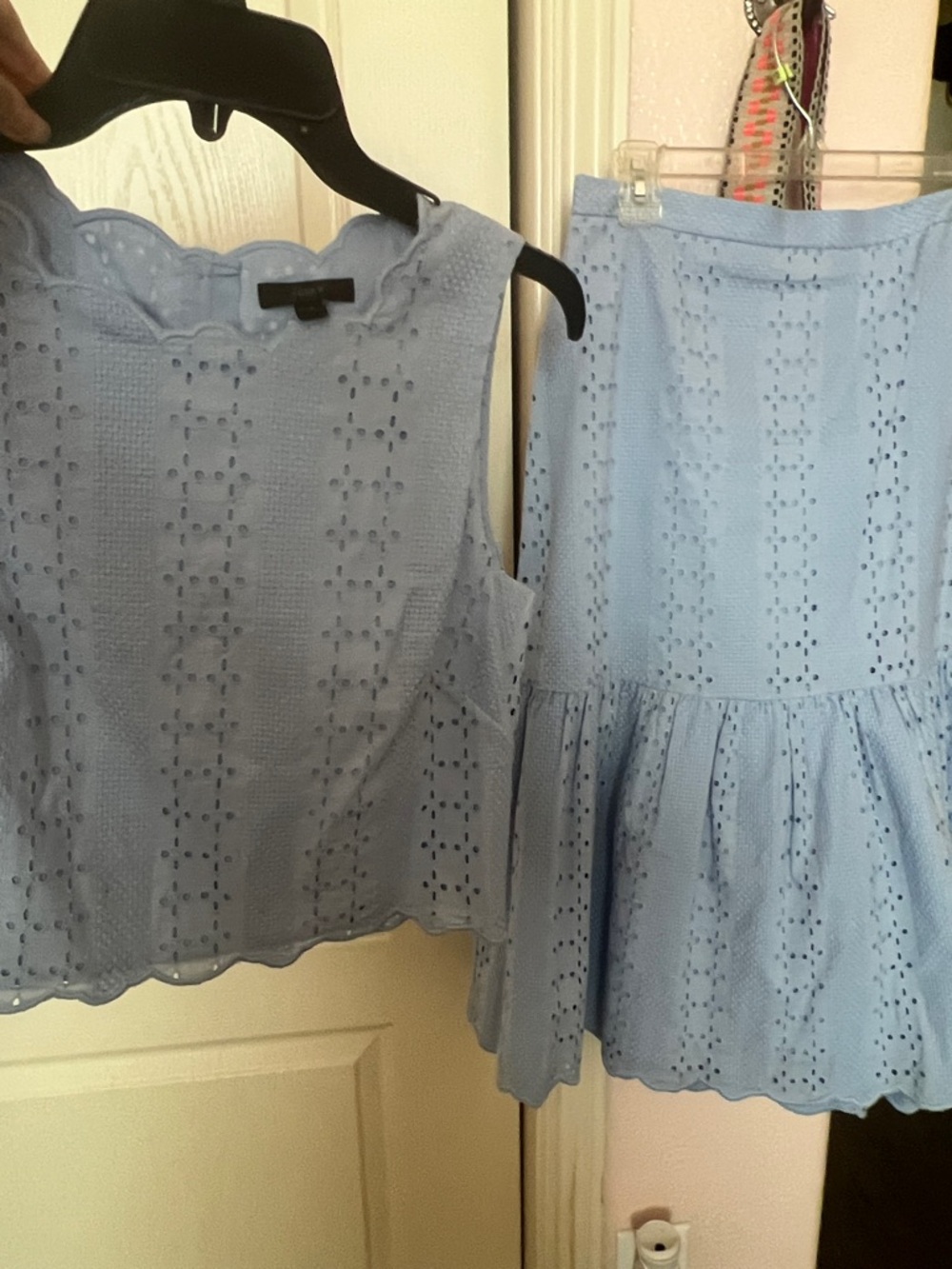 J. Crew Light Blue Eyelet Cotton Skirt Set - Sleeveless Top & Ruffled Skirt